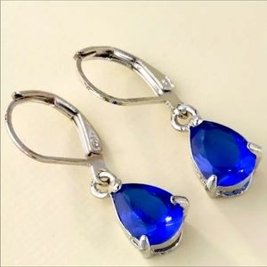New Elegant 925 Silver Drop Sapphire Earrings